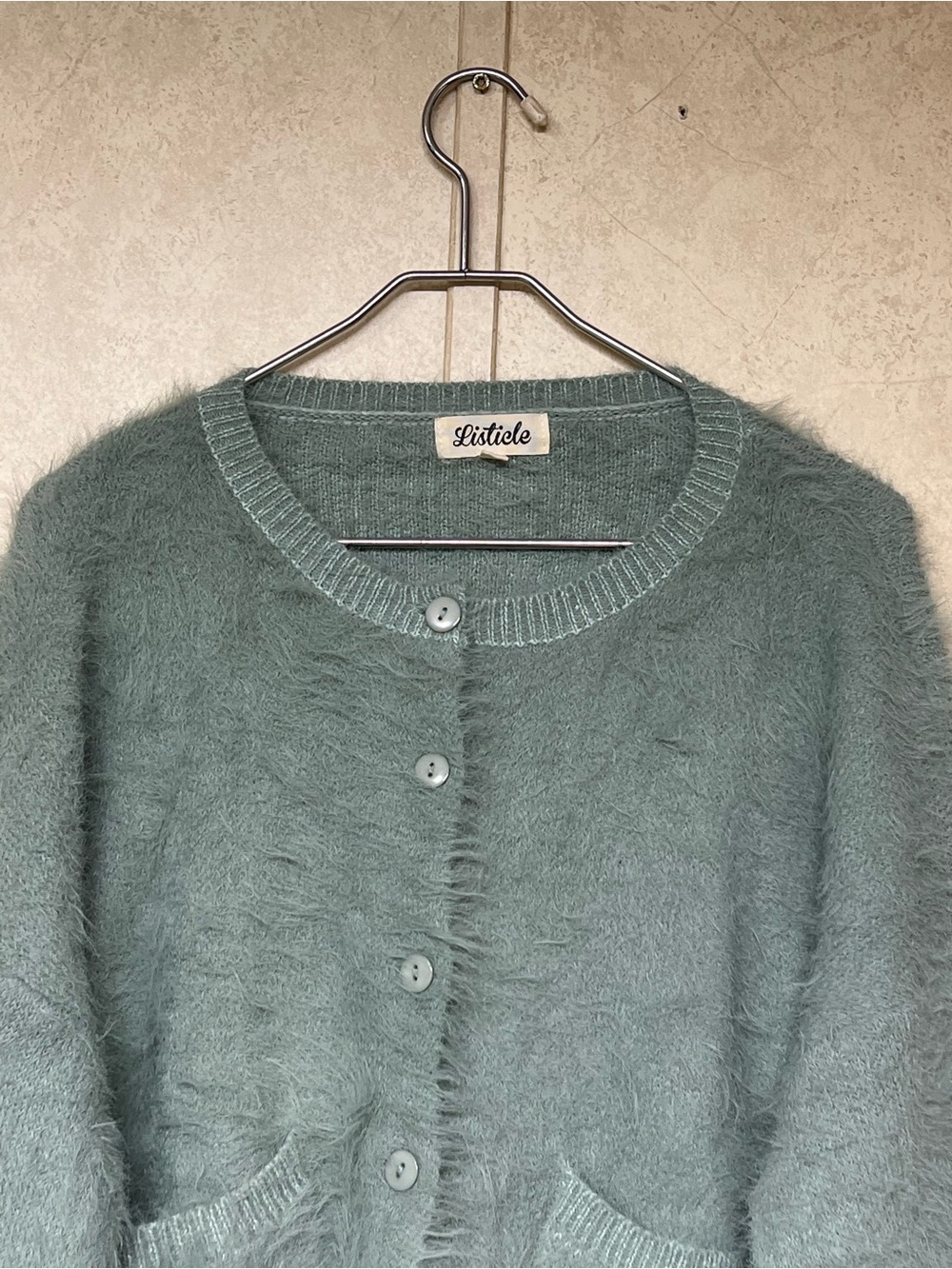 Listicle light green soft fuzzy button front cardigan sweater oversized - Picture 4 of 10
